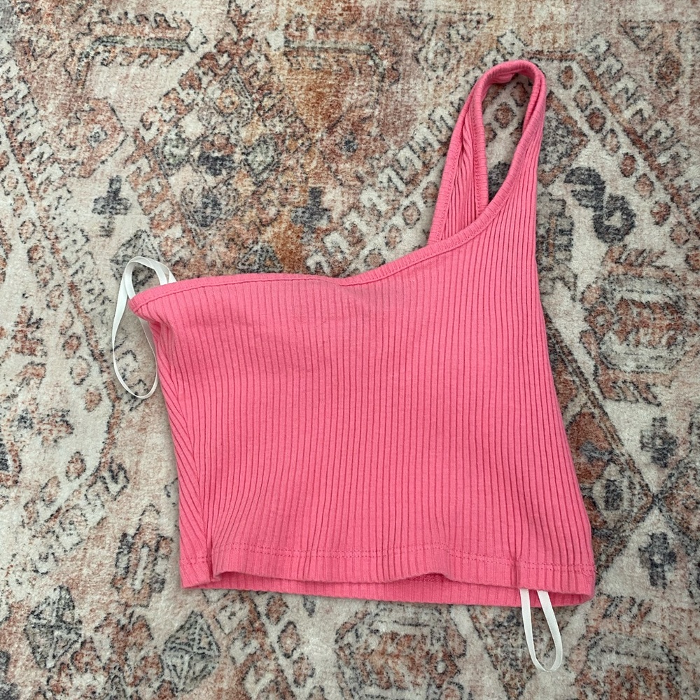 shein one shoulder pink crop top